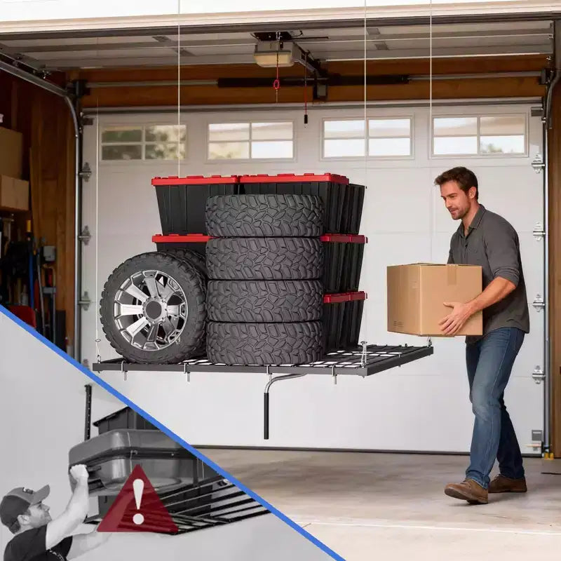 Support de rangement suspendu pour garage, capacité de 159 kg, levage à manivelle