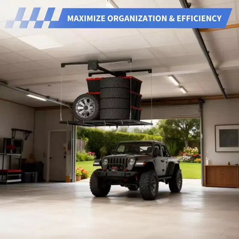 Support de rangement suspendu pour garage, capacité de 159 kg, levage à manivelle