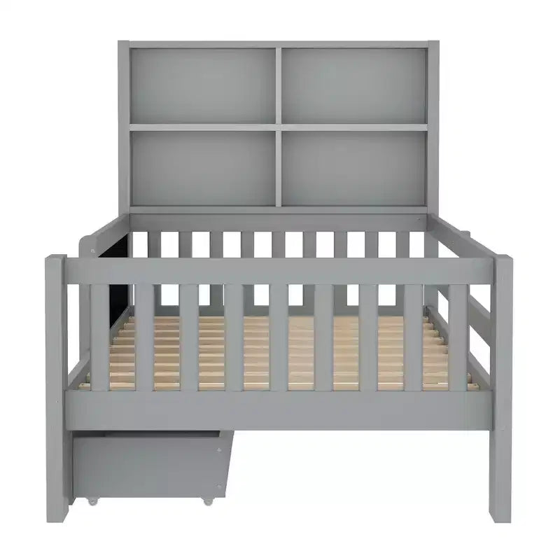 Lit plateforme double/grand format avec tiroirs de rangement et étagères, lit de rangement en bois