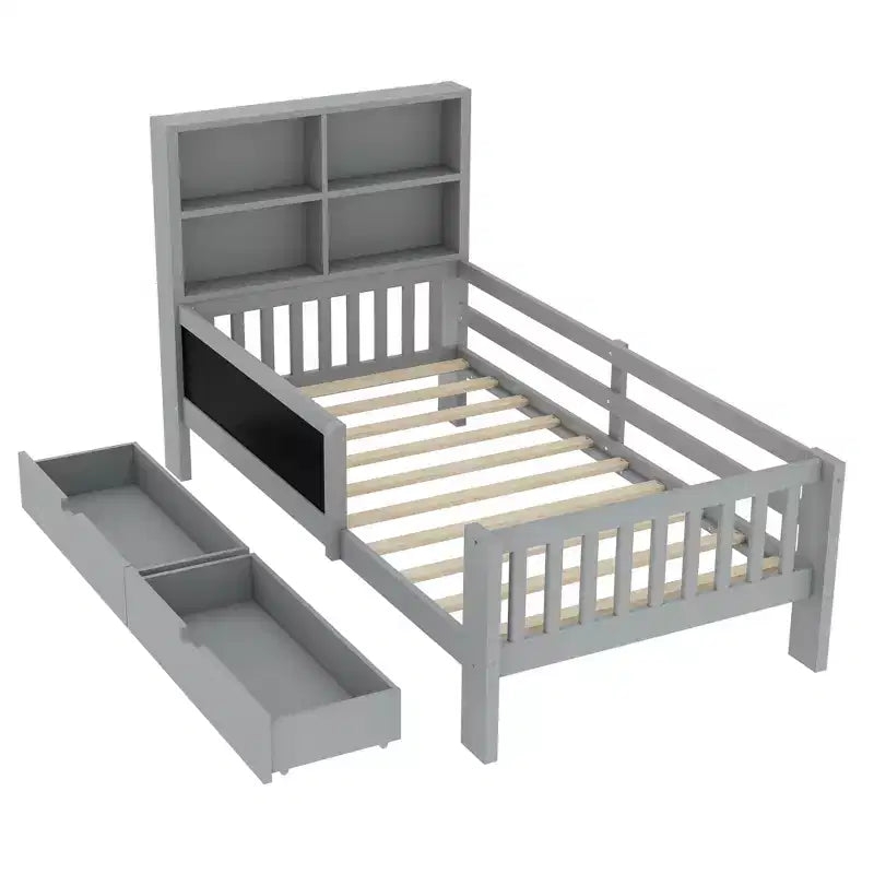 Lit plateforme double/grand format avec tiroirs de rangement et étagères, lit de rangement en bois