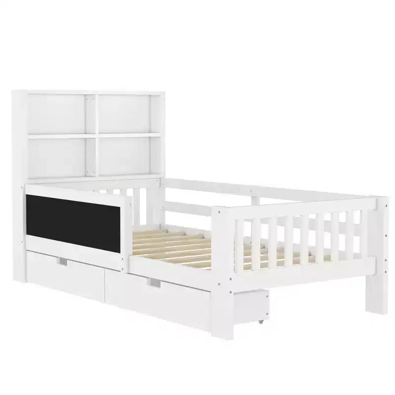 Lit plateforme double/grand format avec tiroirs de rangement et étagères, lit de rangement en bois