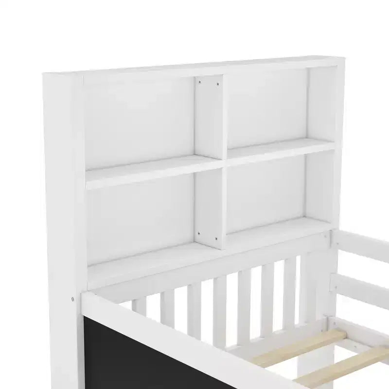 Lit plateforme double/grand format avec tiroirs de rangement et étagères, lit de rangement en bois