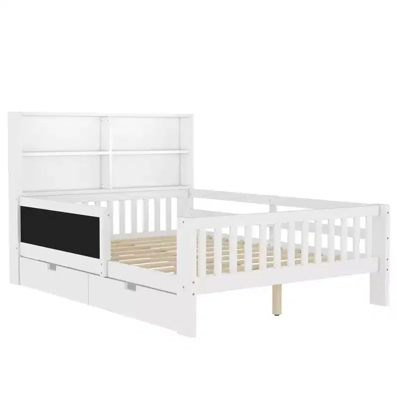 Lit plateforme double/grand format avec tiroirs de rangement et étagères, lit de rangement en bois
