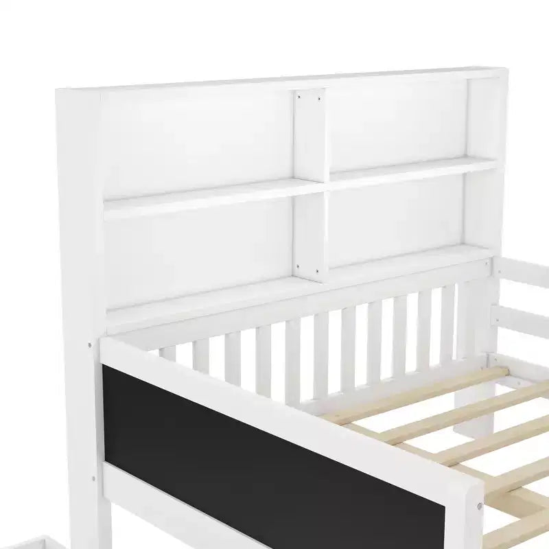 Lit plateforme double/grand format avec tiroirs de rangement et étagères, lit de rangement en bois