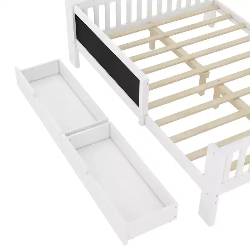 Lit plateforme double/grand format avec tiroirs de rangement et étagères, lit de rangement en bois