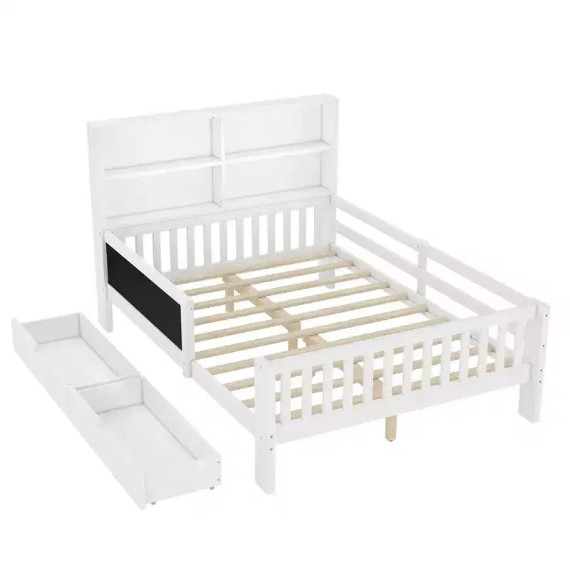Lit plateforme double/grand format avec tiroirs de rangement et étagères, lit de rangement en bois