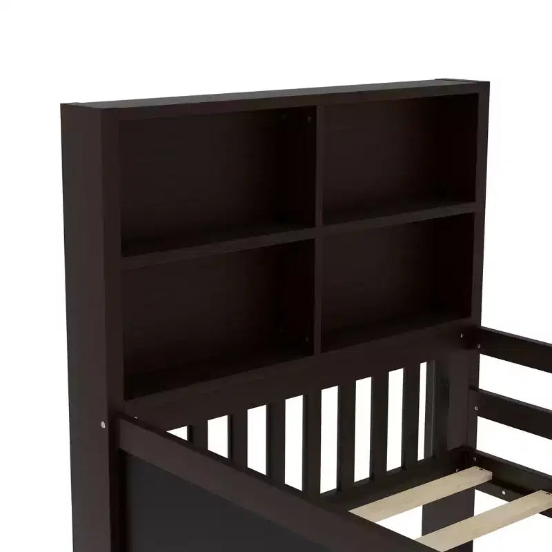 Lit plateforme double/grand format avec tiroirs de rangement et étagères, lit de rangement en bois