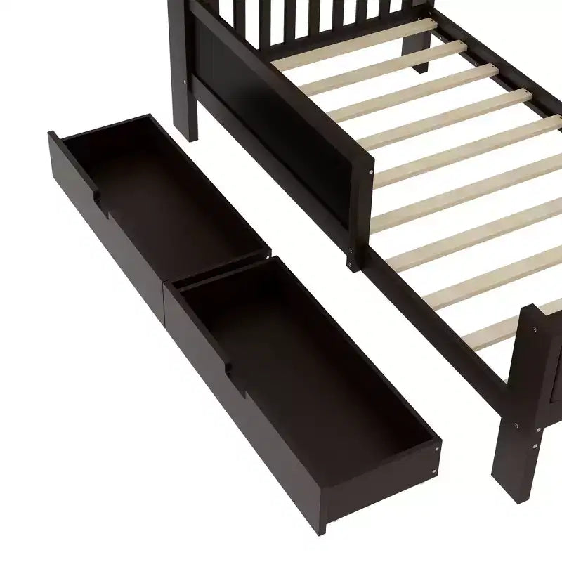 Lit plateforme double/grand format avec tiroirs de rangement et étagères, lit de rangement en bois