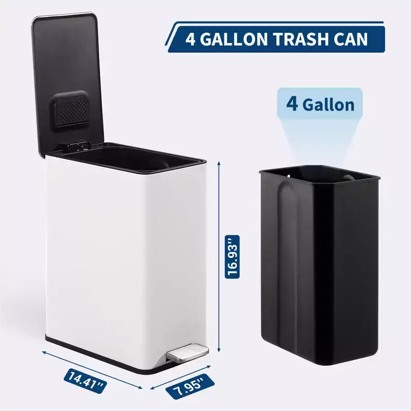 Poubelle à pédale Slim Soft-Close 15 L (4 gallons) en acier inoxydable pour l'intérieur