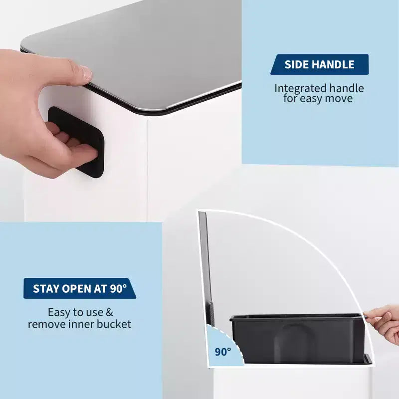Poubelle à pédale Slim Soft-Close 15 L (4 gallons) en acier inoxydable pour l'intérieur
