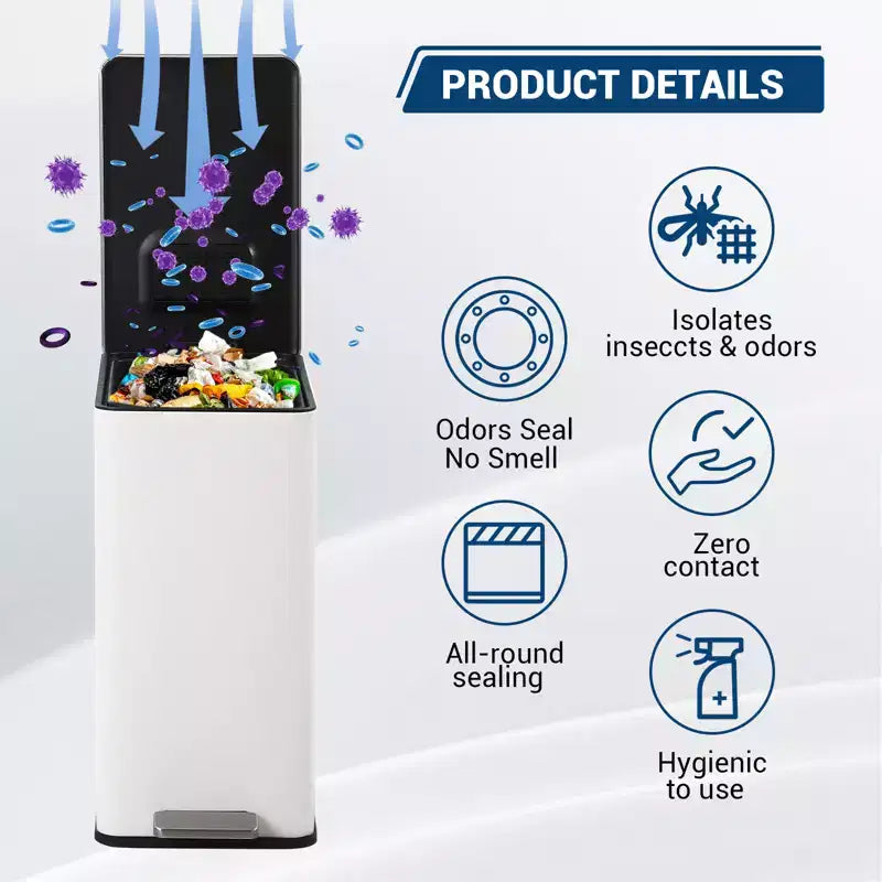 Poubelle à pédale Slim Soft-Close 15 L (4 gallons) en acier inoxydable pour l'intérieur