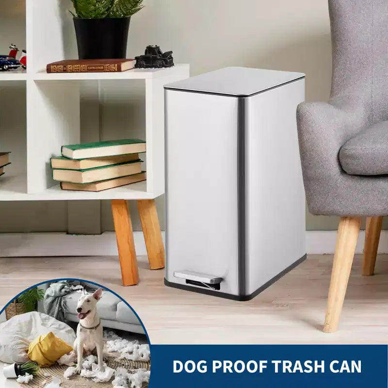 Poubelle à pédale Slim Soft-Close 15 L (4 gallons) en acier inoxydable pour l'intérieur