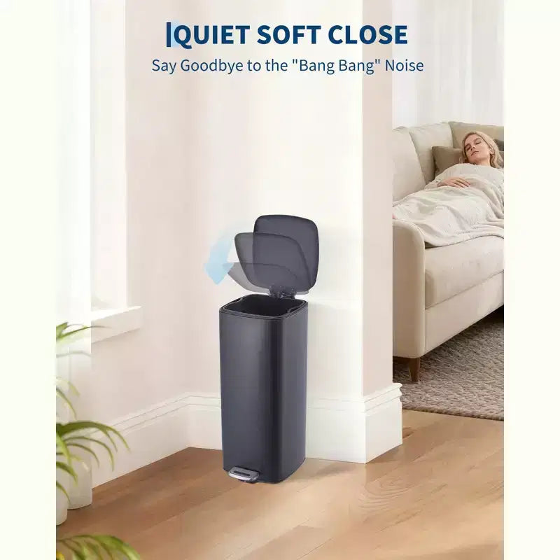 Poubelle à pédale 30 L en acier inoxydable avec couvercle à fermeture amortie