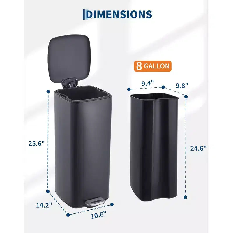 Poubelle à pédale 30 L en acier inoxydable avec couvercle à fermeture amortie