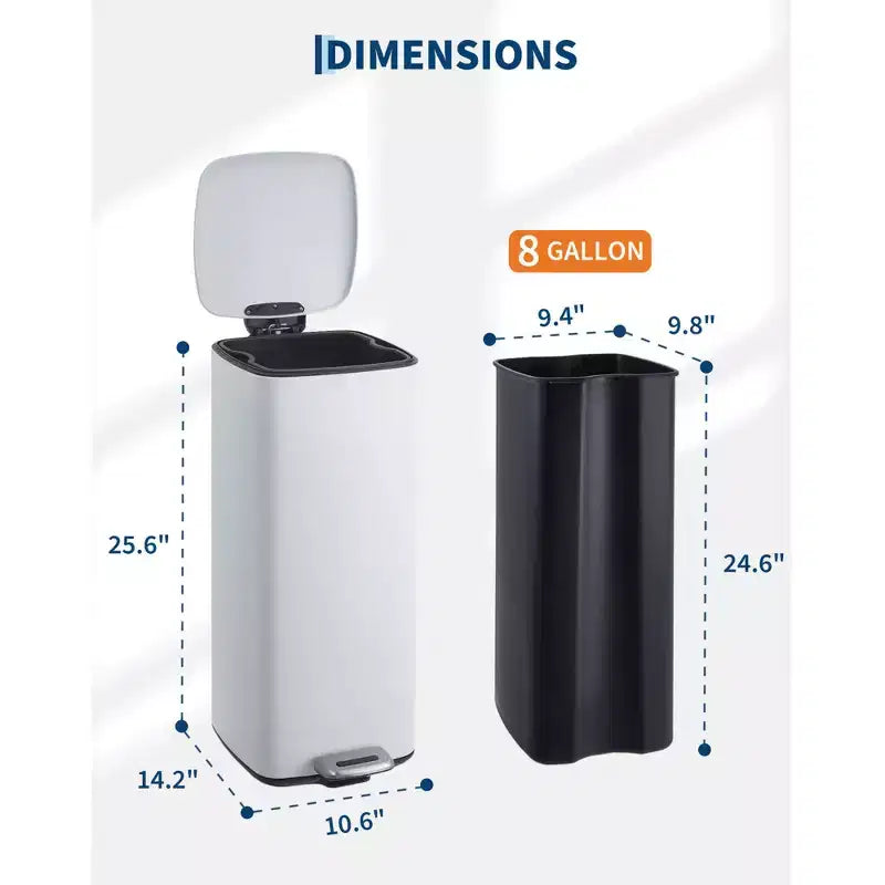 Poubelle à pédale 30 L en acier inoxydable avec couvercle à fermeture amortie