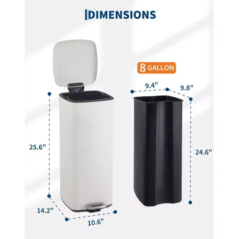 Poubelle à pédale 30 L en acier inoxydable avec couvercle à fermeture amortie