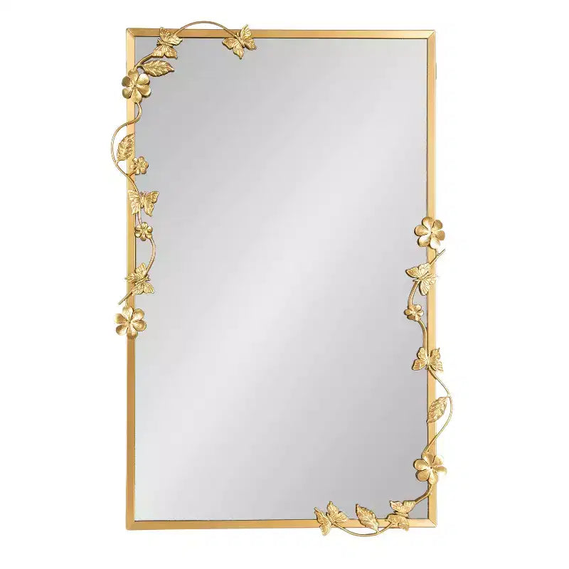 Miroir Rectangulaire Floral en Métal, Doré