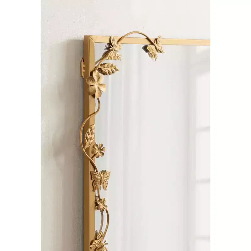Miroir Rectangulaire Floral en Métal, Doré