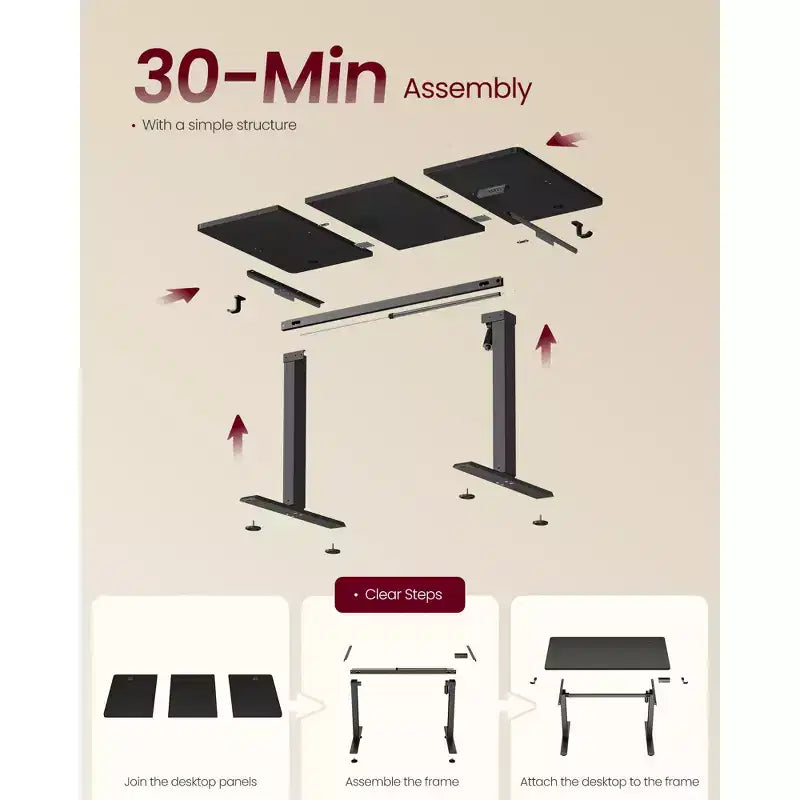 Bureau électrique réglable en hauteur, Rappel de sédentarité, 4 hauteurs mémorisables