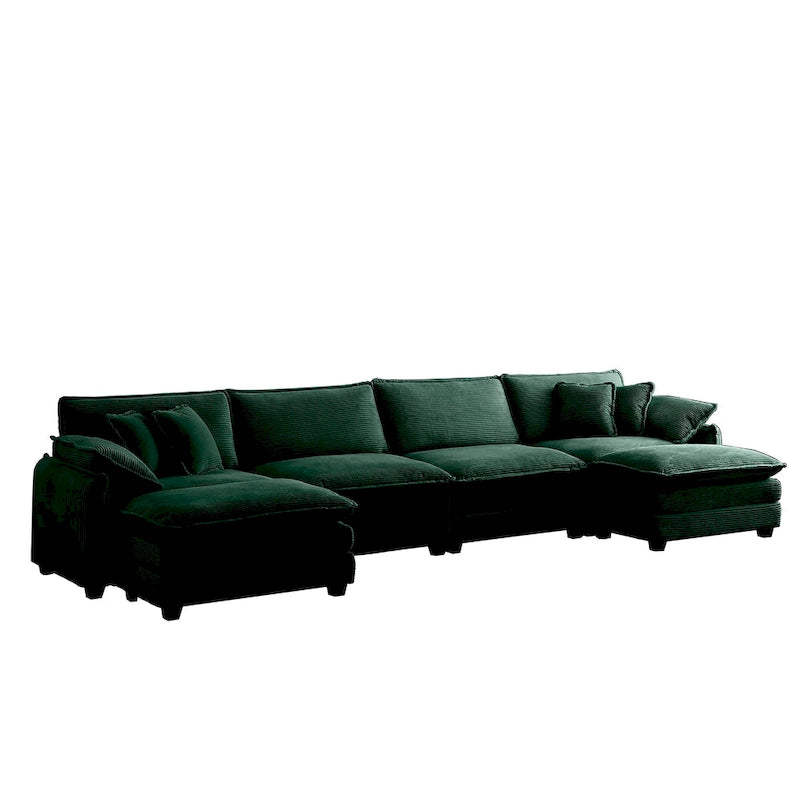 Green 6-piece Oversized Corduroy Upholstered U-Shaped Modular Sectional Sofa with 2 Removable Ottoman and Free Combination