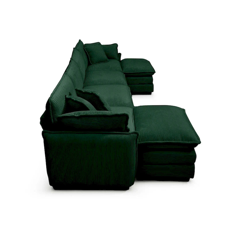 Green 6-piece Oversized Corduroy Upholstered U-Shaped Modular Sectional Sofa with 2 Removable Ottoman and Free Combination