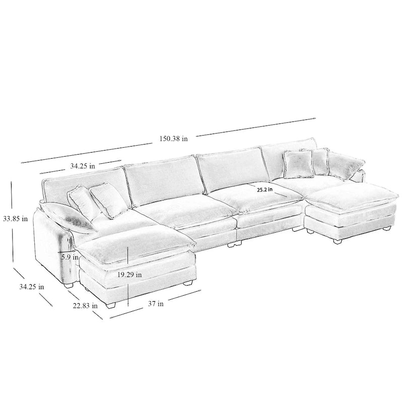 Green 6-piece Oversized Corduroy Upholstered U-Shaped Modular Sectional Sofa with 2 Removable Ottoman and Free Combination