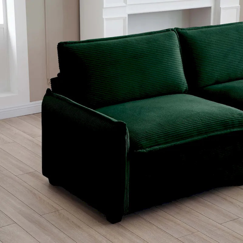 Green 6-piece Oversized Corduroy Upholstered U-Shaped Modular Sectional Sofa with 2 Removable Ottoman and Free Combination