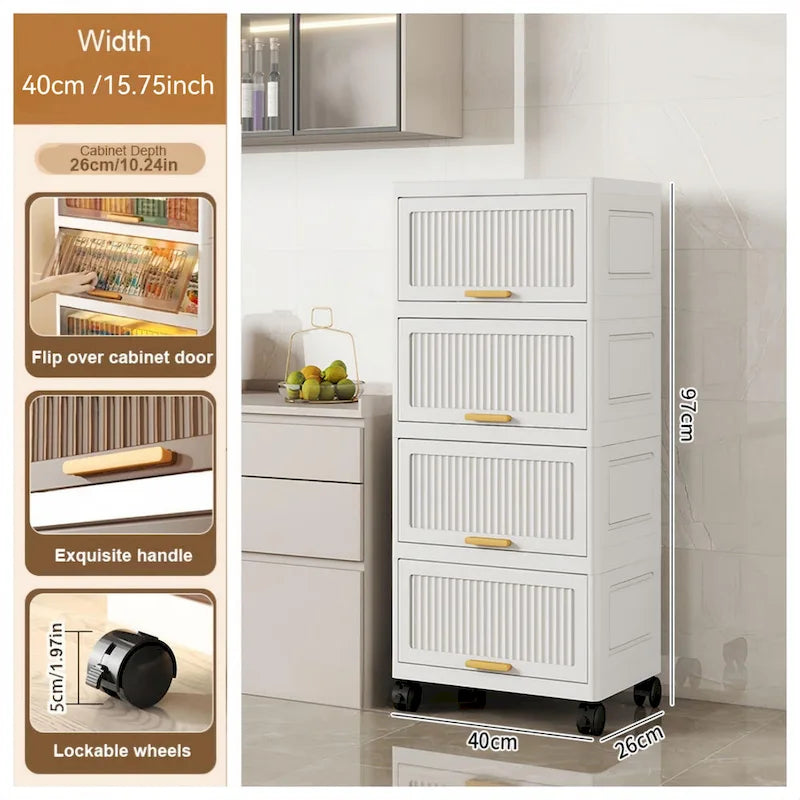 Kitchen Carts, Flip Open Storage Box With Wheels, Movable Storage Cabinet, Kitchen Shelf, Movable Storage Box-White