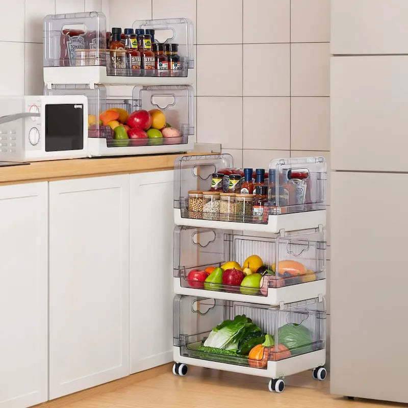 Javlergo 3 Tier Utility Carts, Rolling Metal Storage Cart with Handle and Lockable Wheels, Multifunctional Storage Shelves