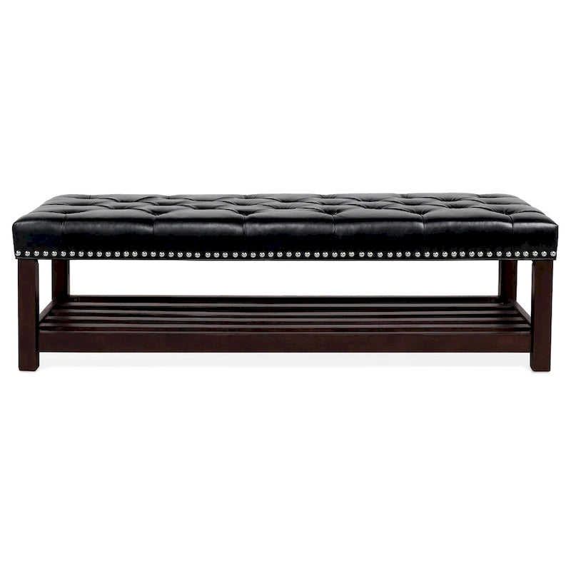 Christopher Knight Home - Florian Tufted Upholstered End of Bed Bench with Nailhead Trim and Shelf