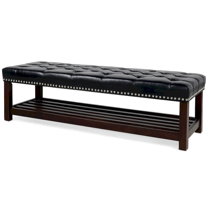 Christopher Knight Home - Florian Tufted Upholstered End of Bed Bench with Nailhead Trim and Shelf