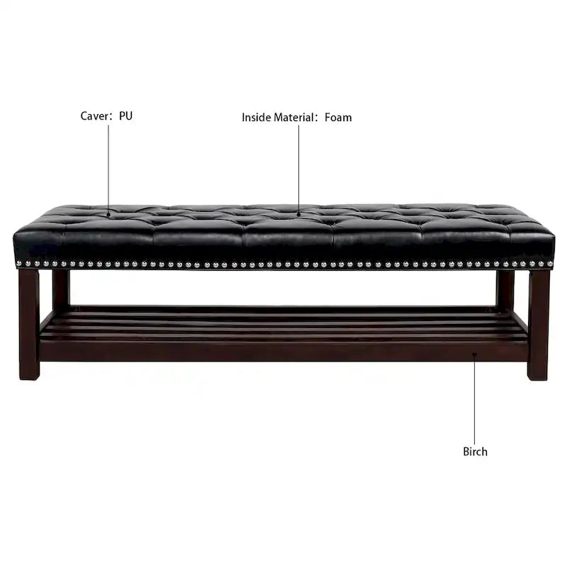 Christopher Knight Home - Florian Tufted Upholstered End of Bed Bench with Nailhead Trim and Shelf