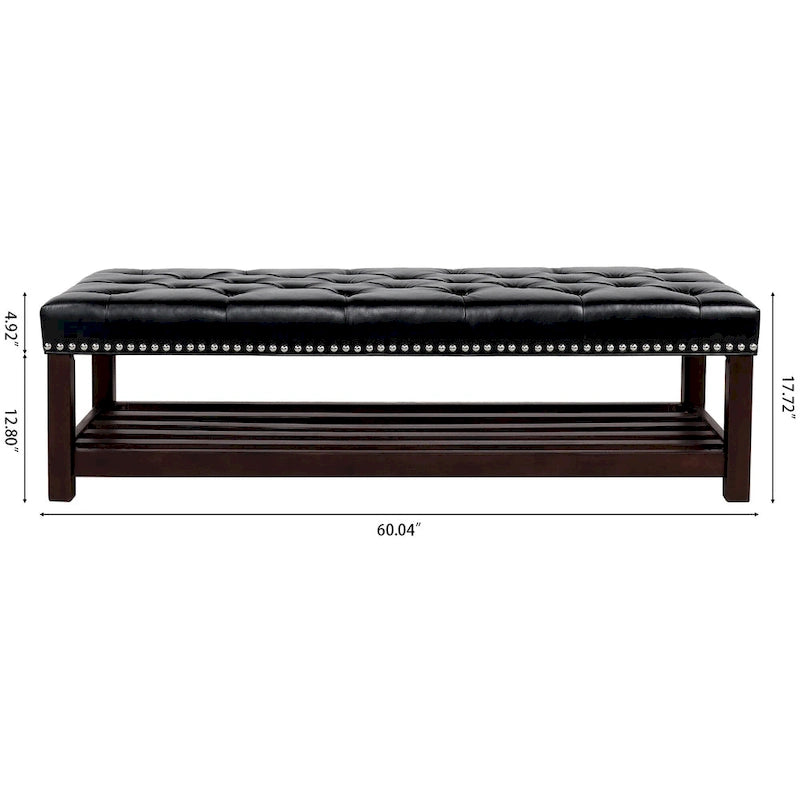 Christopher Knight Home - Florian Tufted Upholstered End of Bed Bench with Nailhead Trim and Shelf