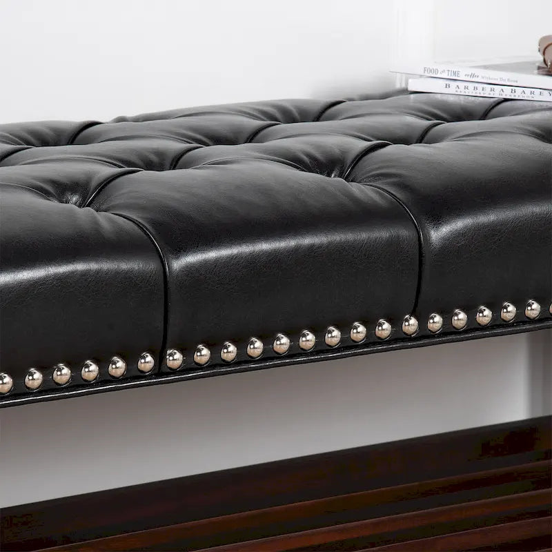 Christopher Knight Home - Florian Tufted Upholstered End of Bed Bench with Nailhead Trim and Shelf