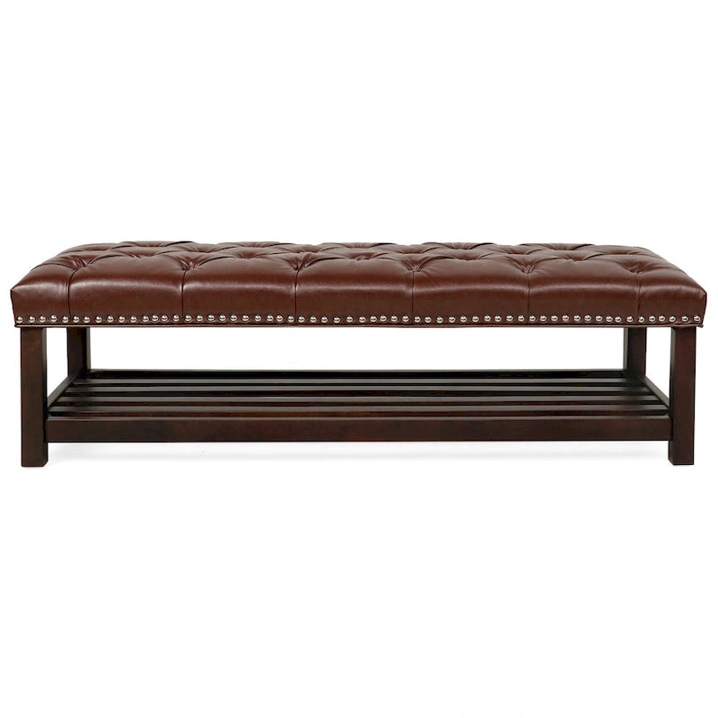 Christopher Knight Home - Florian Tufted Upholstered End of Bed Bench with Nailhead Trim and Shelf
