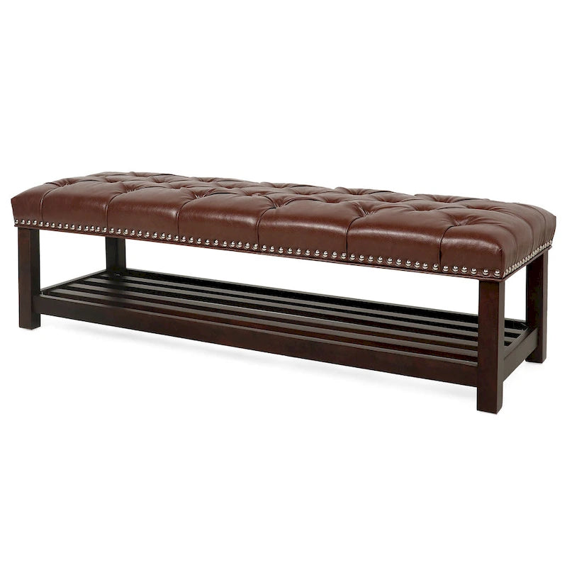 Christopher Knight Home - Florian Tufted Upholstered End of Bed Bench with Nailhead Trim and Shelf
