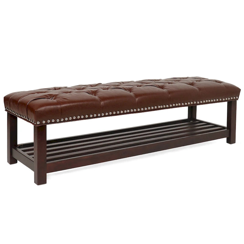 Christopher Knight Home - Florian Tufted Upholstered End of Bed Bench with Nailhead Trim and Shelf