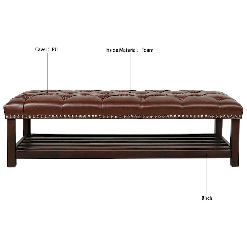Christopher Knight Home - Florian Tufted Upholstered End of Bed Bench with Nailhead Trim and Shelf