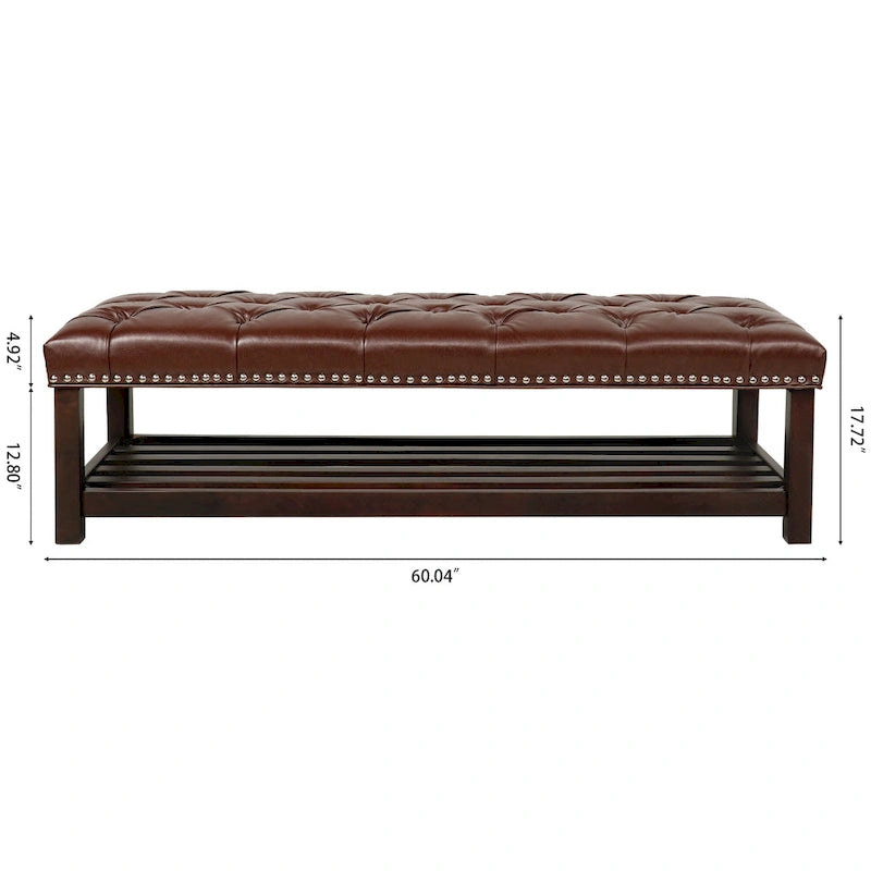 Christopher Knight Home - Florian Tufted Upholstered End of Bed Bench with Nailhead Trim and Shelf