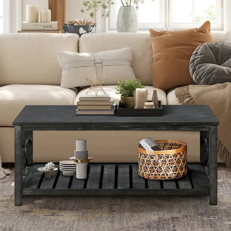 GDFStudio - Nathaniel Rustic Wood Coffee Table with Spacious Storage - 47.24 W x 23.62 D x 19.68 H