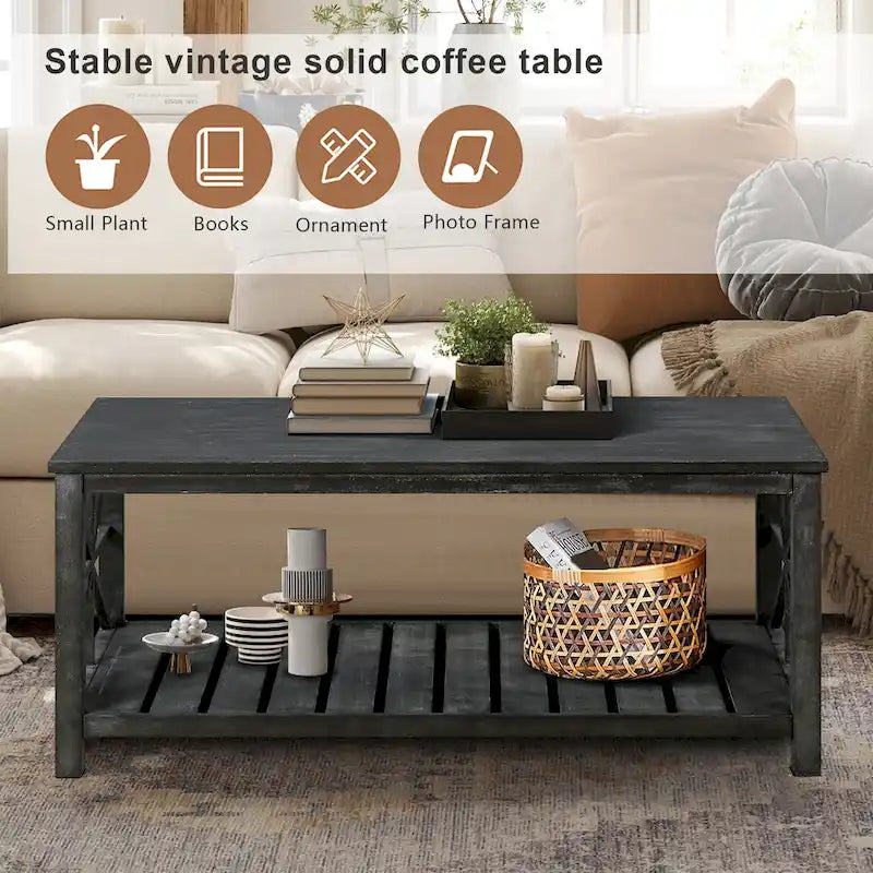 GDFStudio - Nathaniel Rustic Wood Coffee Table with Spacious Storage - 47.24 W x 23.62 D x 19.68 H