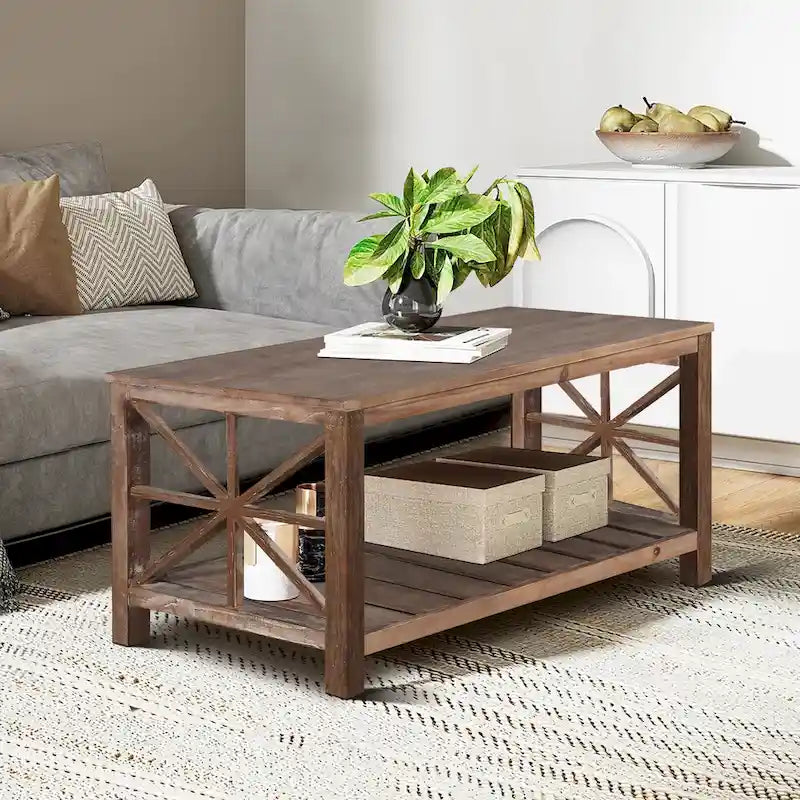 GDFStudio - Nathaniel Rustic Wood Coffee Table with Spacious Storage - 47.24 W x 23.62 D x 19.68 H