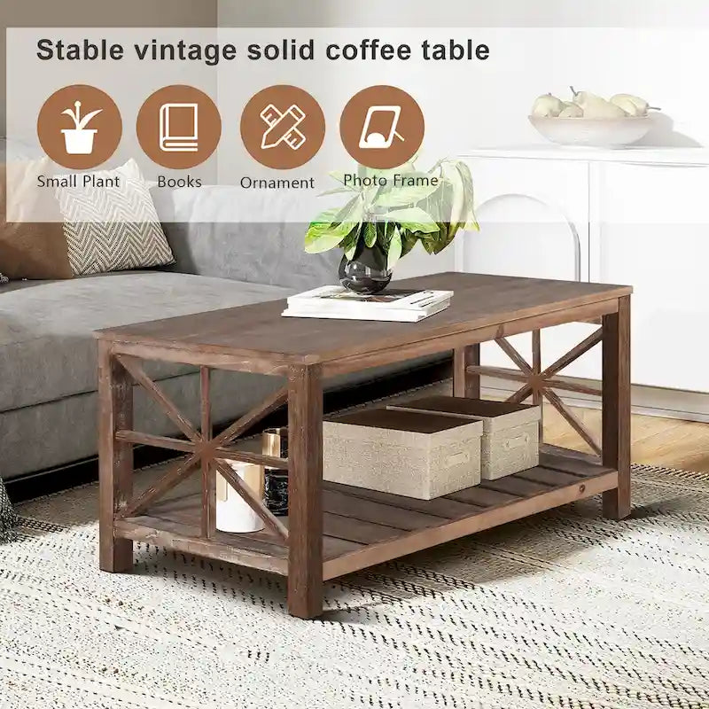 GDFStudio - Nathaniel Rustic Wood Coffee Table with Spacious Storage - 47.24 W x 23.62 D x 19.68 H