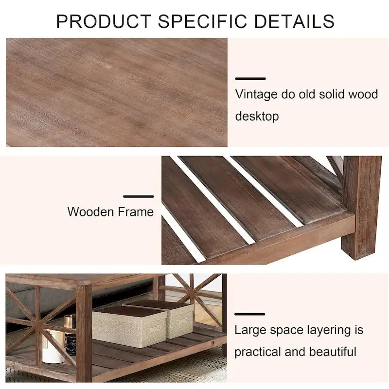 GDFStudio - Nathaniel Rustic Wood Coffee Table with Spacious Storage - 47.24 W x 23.62 D x 19.68 H