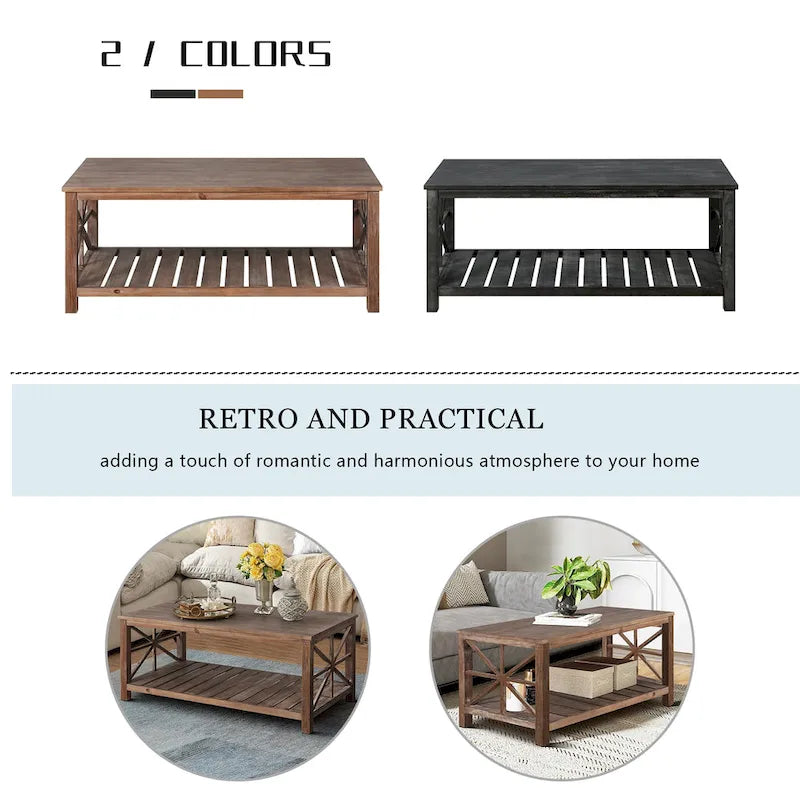 GDFStudio - Nathaniel Rustic Wood Coffee Table with Spacious Storage - 47.24 W x 23.62 D x 19.68 H