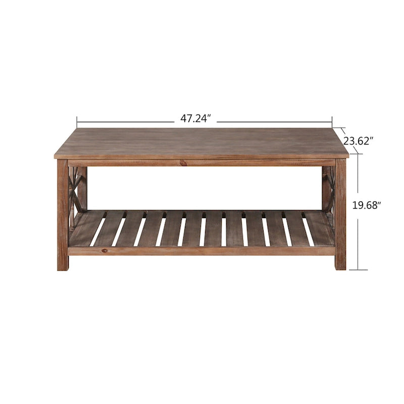 GDFStudio - Nathaniel Rustic Wood Coffee Table with Spacious Storage - 47.24 W x 23.62 D x 19.68 H