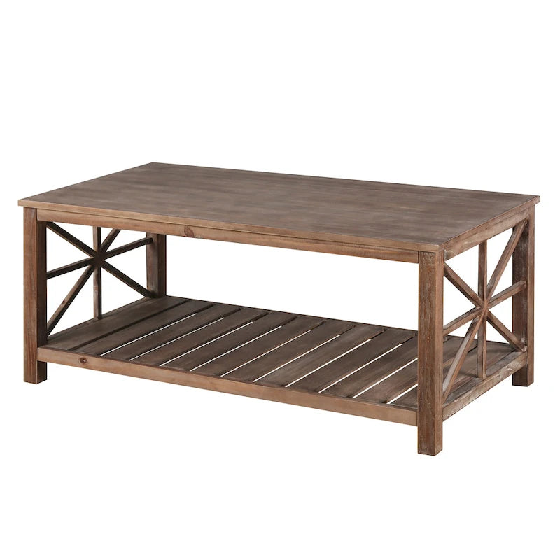GDFStudio - Nathaniel Rustic Wood Coffee Table with Spacious Storage - 47.24 W x 23.62 D x 19.68 H