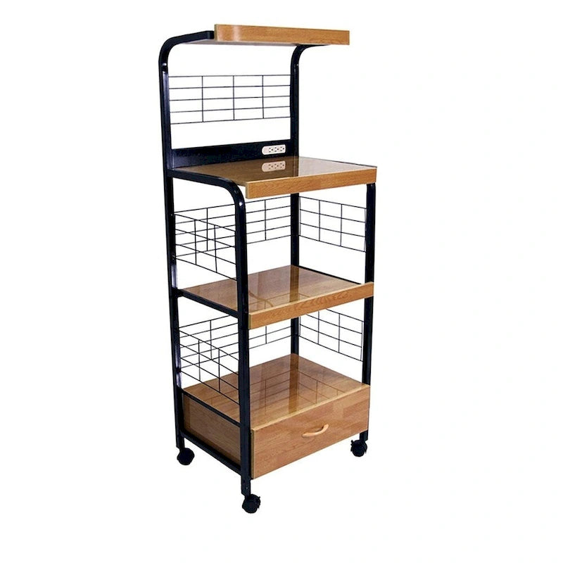 HomeRoots Black and Natural 26 Rolling Kitchen Cart With Storage - 25.5' X '59.5' X '17
