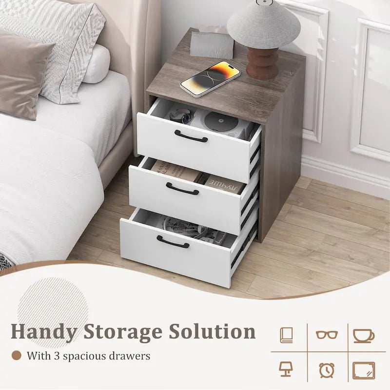 Costway 3 Drawer Dresser Chest of Drawer Storage Cabinet with Wide