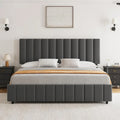 Grey Queen Linen Upholstered Bed Frame with 4 Storage Drawers